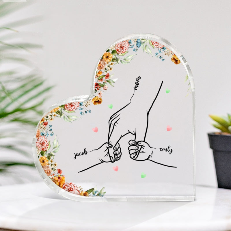 Mom Holding Children Hands Personalized Heart Acrylic Plaque