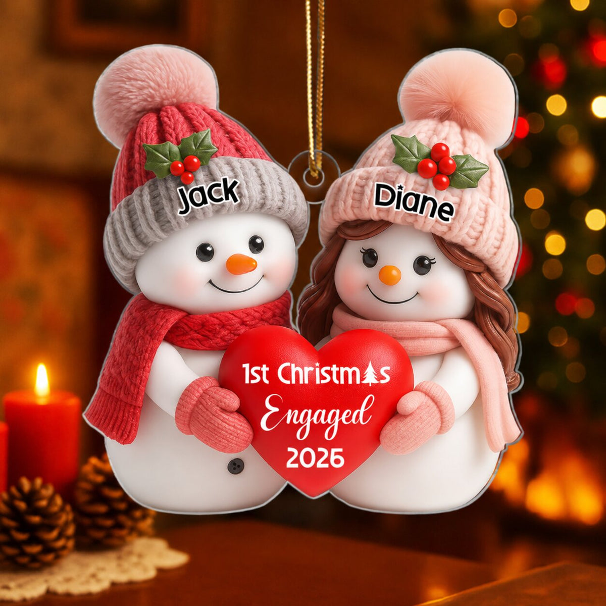 First Christmas Engaged, Married Personalized Acrylic Ornament, Christmas Gift for Newlyweds, Couples