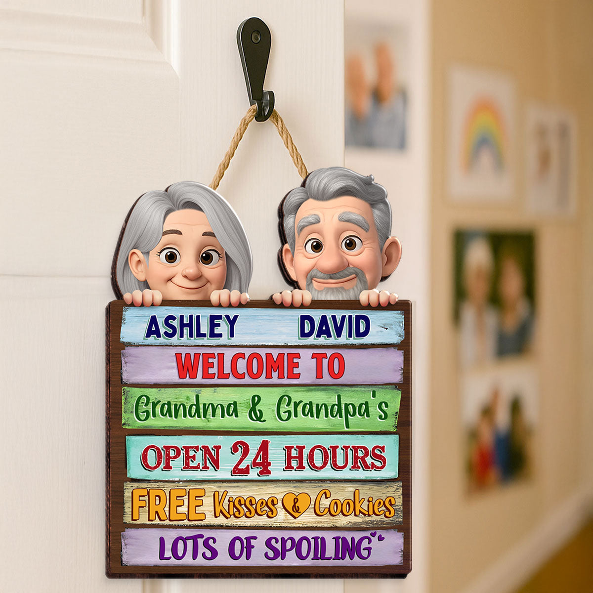 Welcome To Grandma Grandpa's Peeking Colorful Palletes Personalized Wood Sign