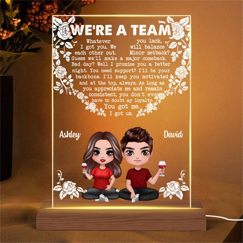 We‘re A Team Doll Couple Sitting Gift For Him Gift For Her Personalized Plaque LED Night Light