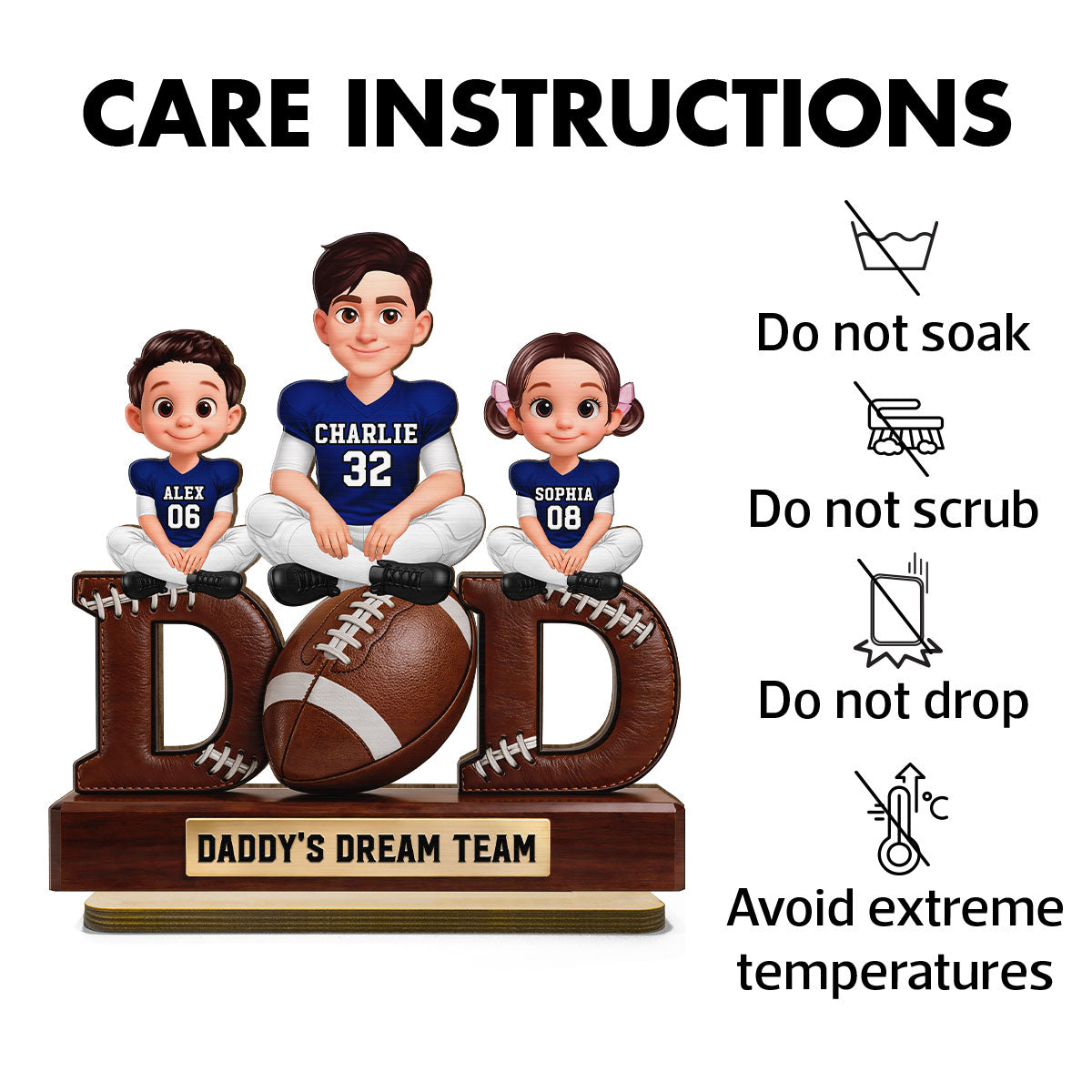 American Football Daddy's Dream Team - Personalized 2-Layered Wooden Plaque - Father's Day Gift For Dad