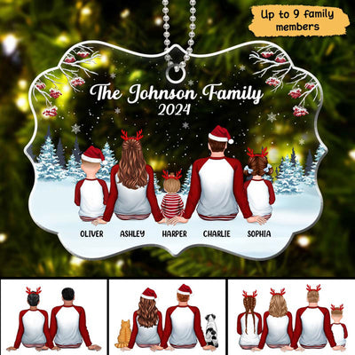 Family In Snow Pajamas Sitting Personalized Acrylic Ornament