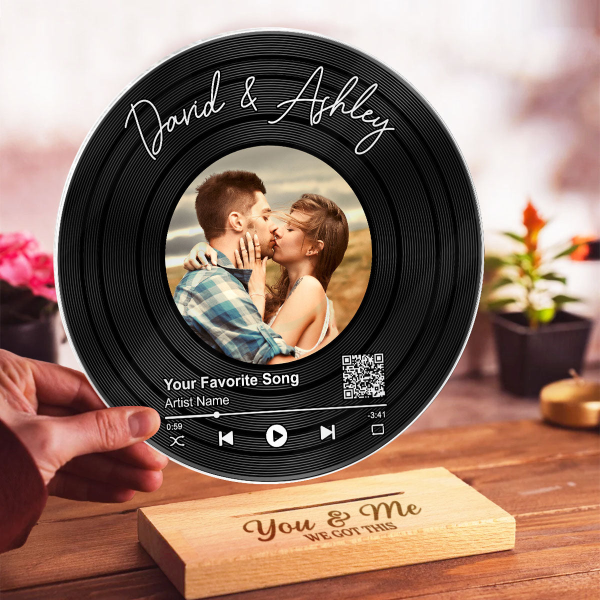 Couple Upload Photo Favorite Song Scannable QR Code Personalized Acrylic Record Plaque, Heartfelt Gift For Couple, For Him, For Her, Boyfriend, Girlfriend, Husband, Wife