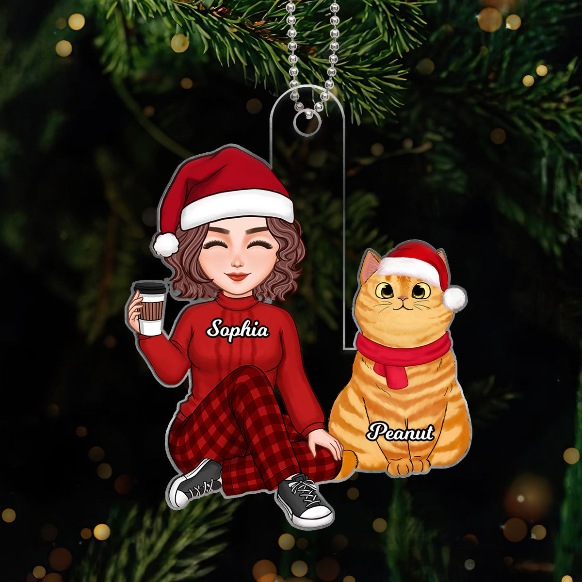 Cute Man Woman Cat Mom Cat Dad Christmas Gift For Cat Mom Cat Dad Personalized Acrylic Ornament