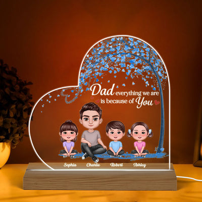 Doll Dad And Kids Under Blue Tree Personalized Warm Acrylic Custom Shape LED Night Light