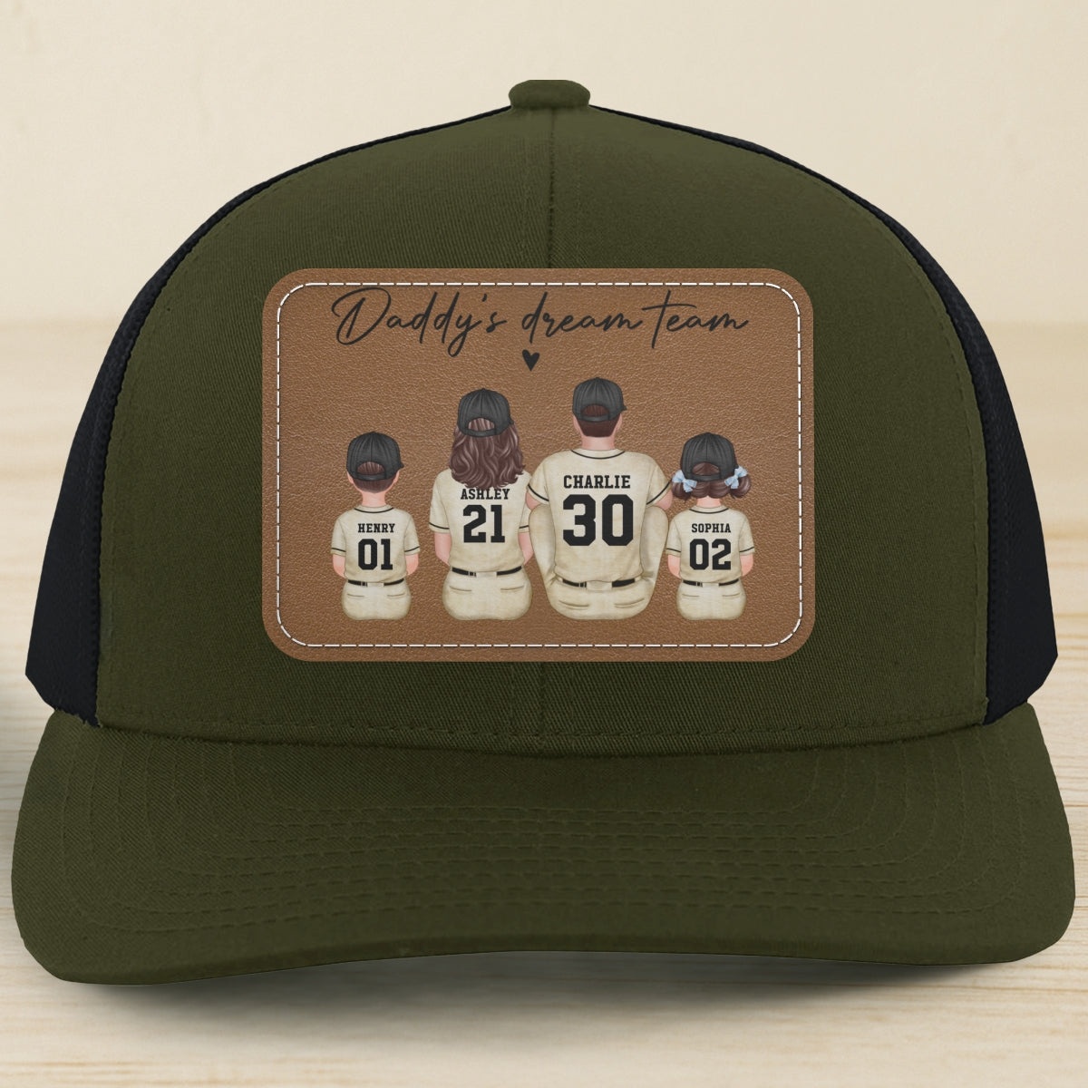 Retro Vintage Baseball Daddy's Dream Team Personalized Leather Patch Hat| Coolest Father's Day Gift For Dad, Husband