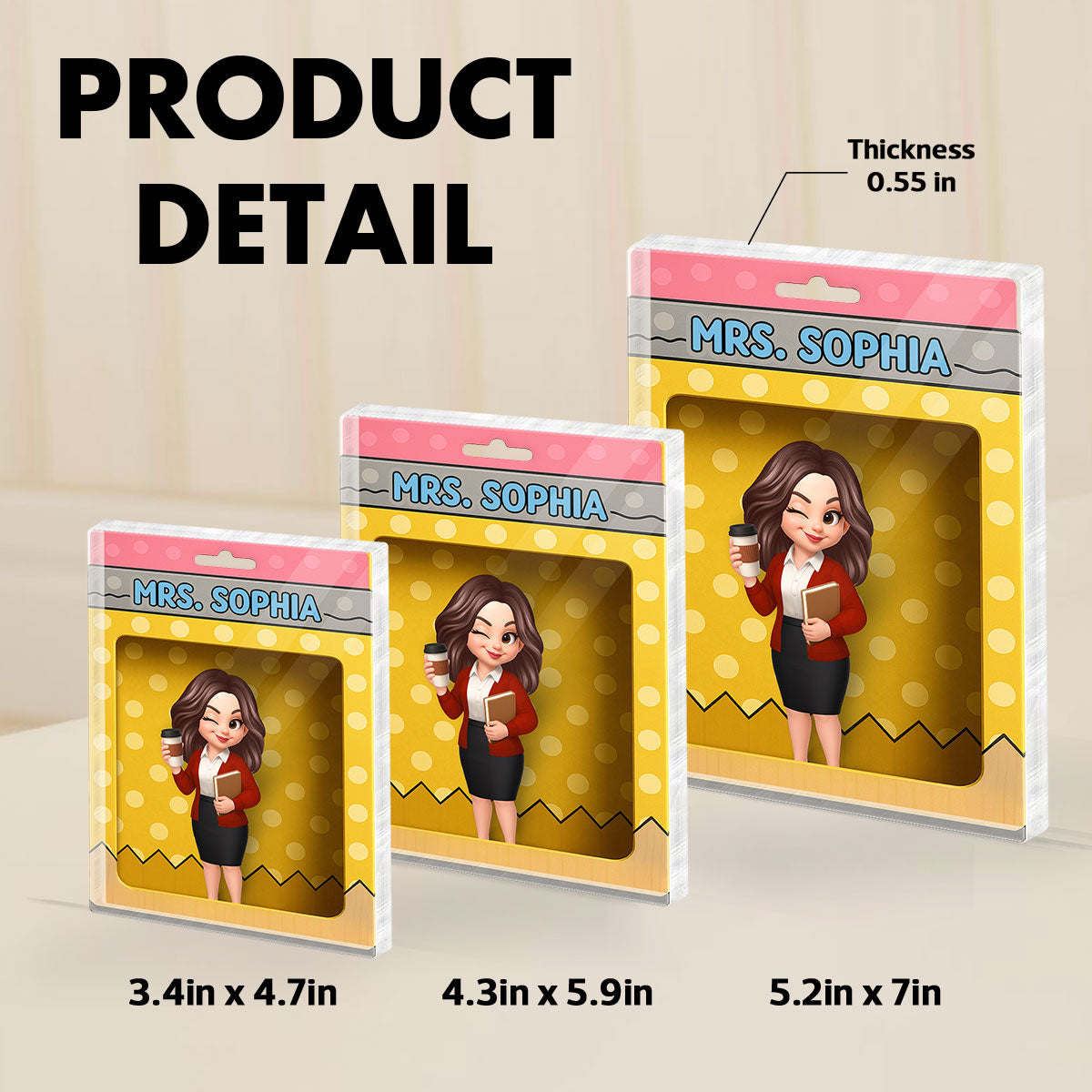 Teacher Inside Pencil Pattern Box 3D Effect Personalized Acrylic Block, Back To School gift for Teachers