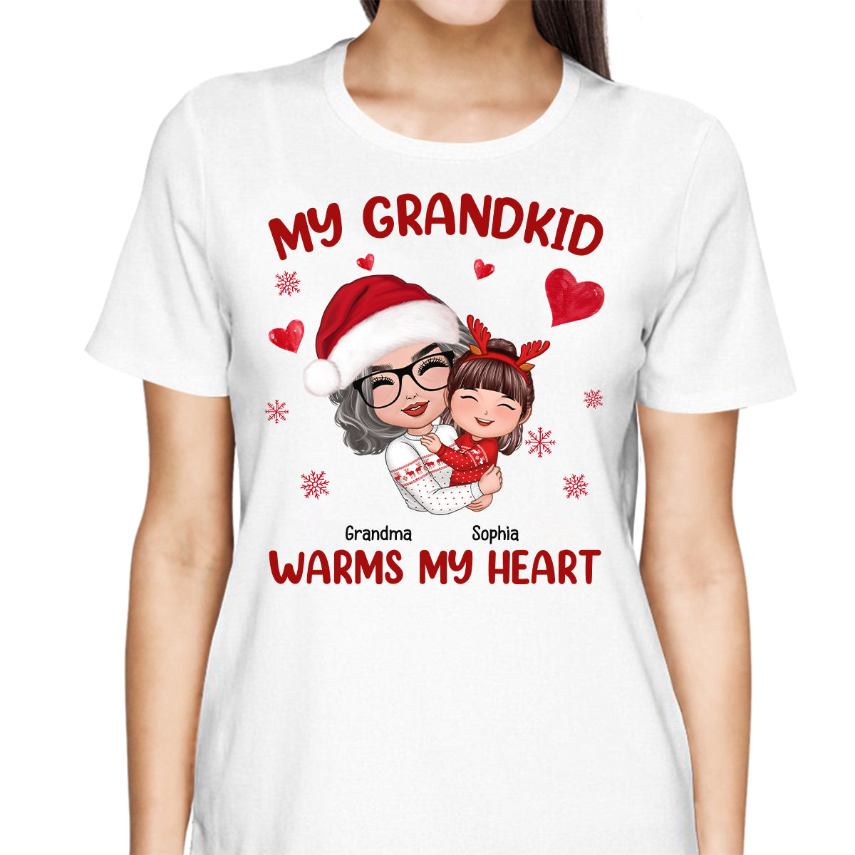 Christmas Doll Grandma Hugging Kid My Grandkids Warm My Heart Personalized Shirt