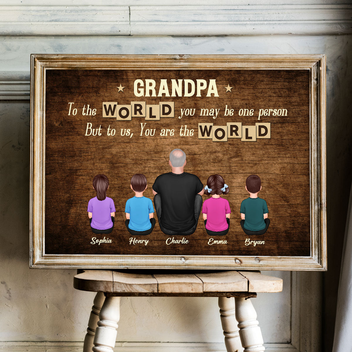 Grandpa To Us You Are The World Personalized Poster, Gift For Grandpa