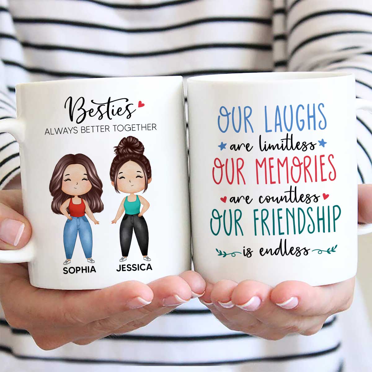 Our Laughs Are Limitless Doll Besties Watercolor Personalized Mug