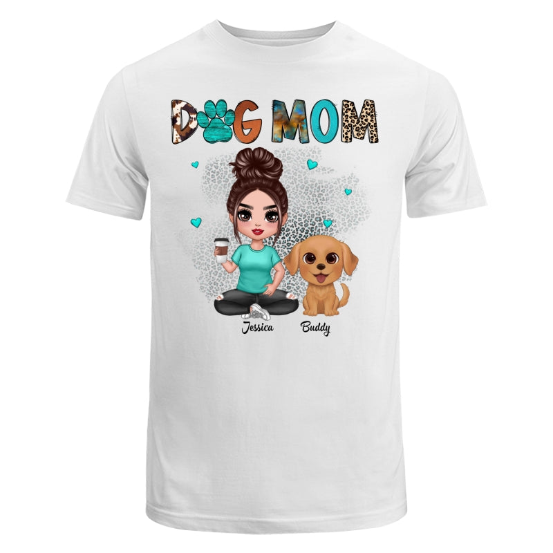 Western Pattern Teal Animal Print Dog Mom Doll Girl & Cute Watercolor Dog Personalized Shirt