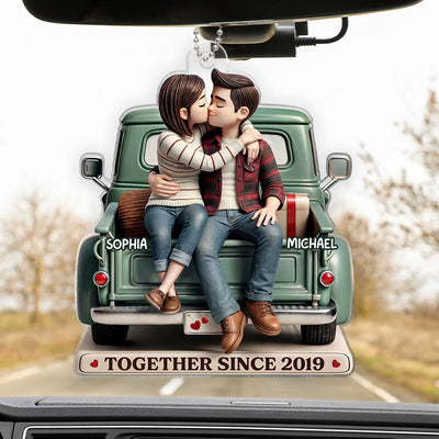 3D Effect Couple On Truck Personalized Acrylic Car Hanger Ornament, Heartfelt 2025  Gift For Couple, For Him, For Her, Boyfriend, Girlfriend, Husband, Wife