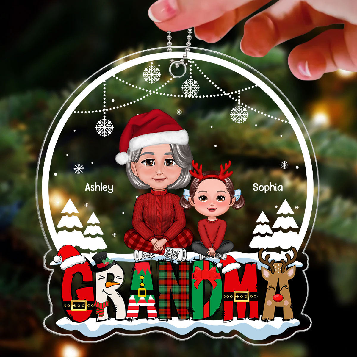 Grandma Grandkids Crossed Legs Sitting On Text Personalized Acrylic Ornament