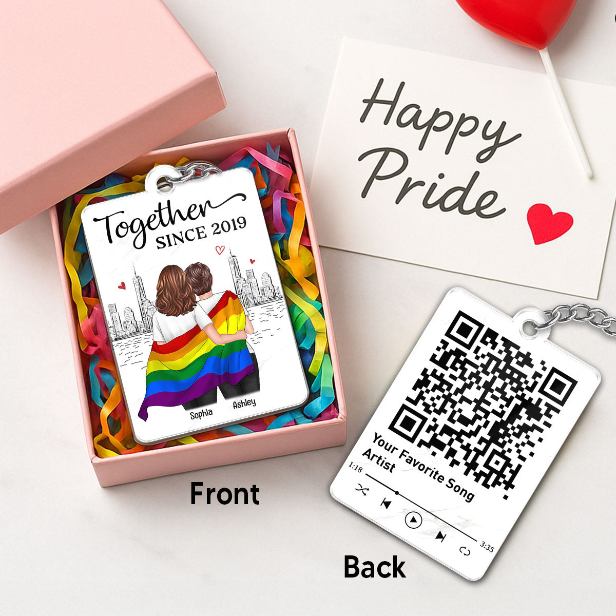 You're My Rainbow LGBT Couple Favorite Song QR Code Personalized Acrylic Keychain