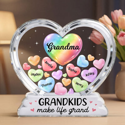Grandma's Sweethearts In Heart 2D Flat - Personalized Acrylic Block Plaque - Heartfelt Mother's Day Gift For Grandma