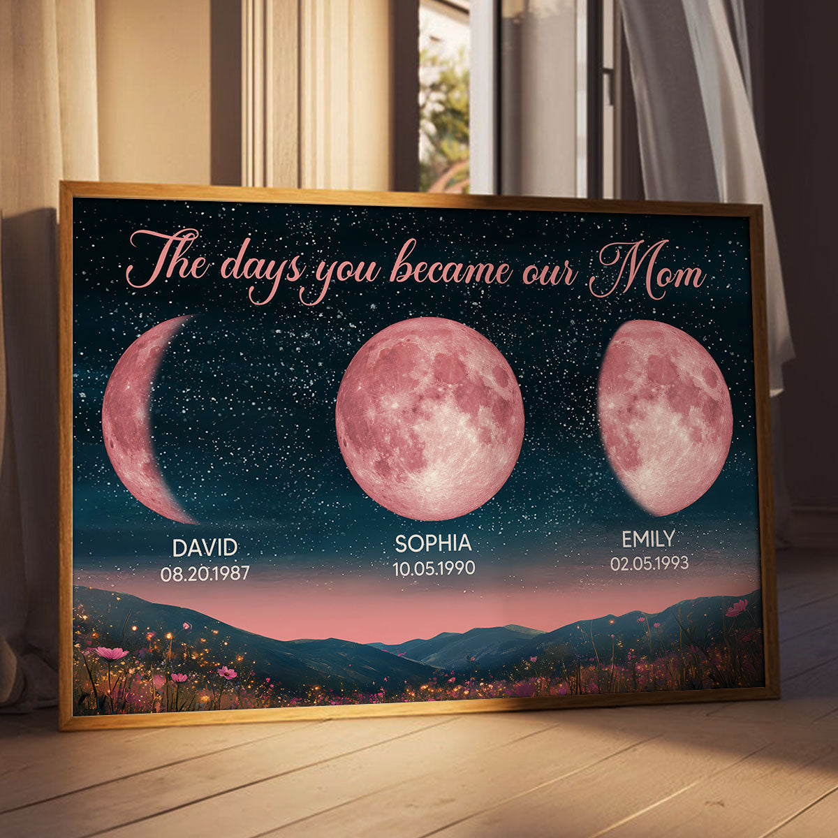 Personalized Birth Moon Poster, Pink Moon Phase | A Heartfelt Gift for Mom’s Birthday, Mother’s Day, or Just Because