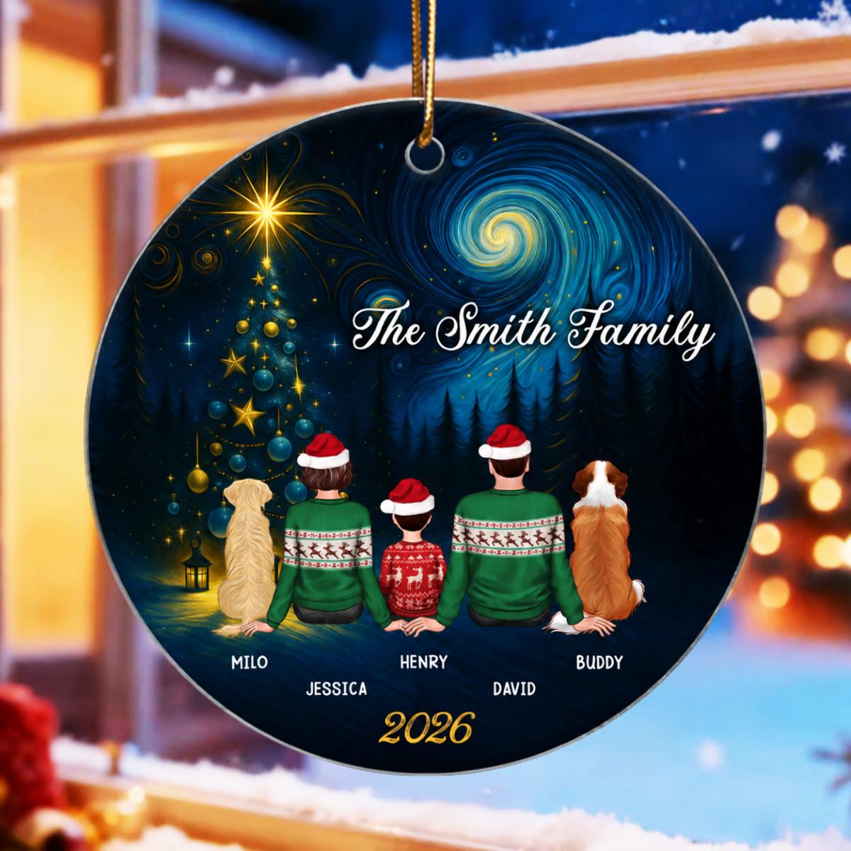 Starry Night Family - Personalized Acrylic Ornament - Unique Christmas Gift For Family