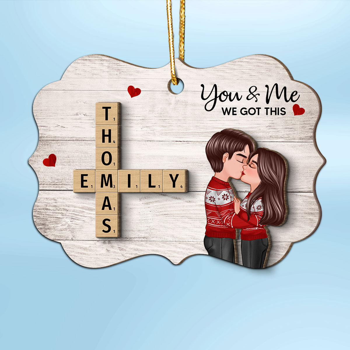 You & Me We Got This Couple Hugging Kissing Crossword Puzzle Art Personalized 2-Layer Wooden Ornament