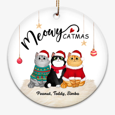 Fluffy Cats Meowy Catmas Christmas Personalized Circle Ornament