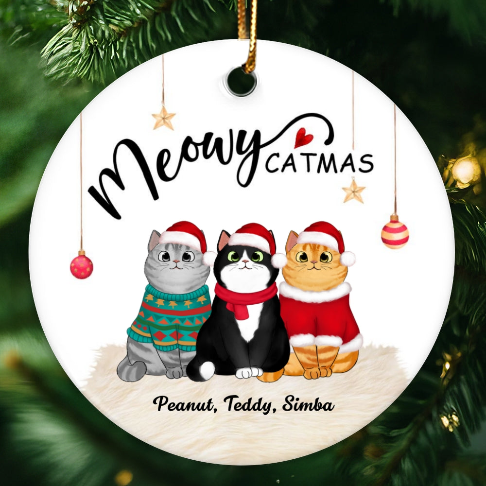 Fluffy Cats Meowy Catmas Christmas Personalized Circle Ornament