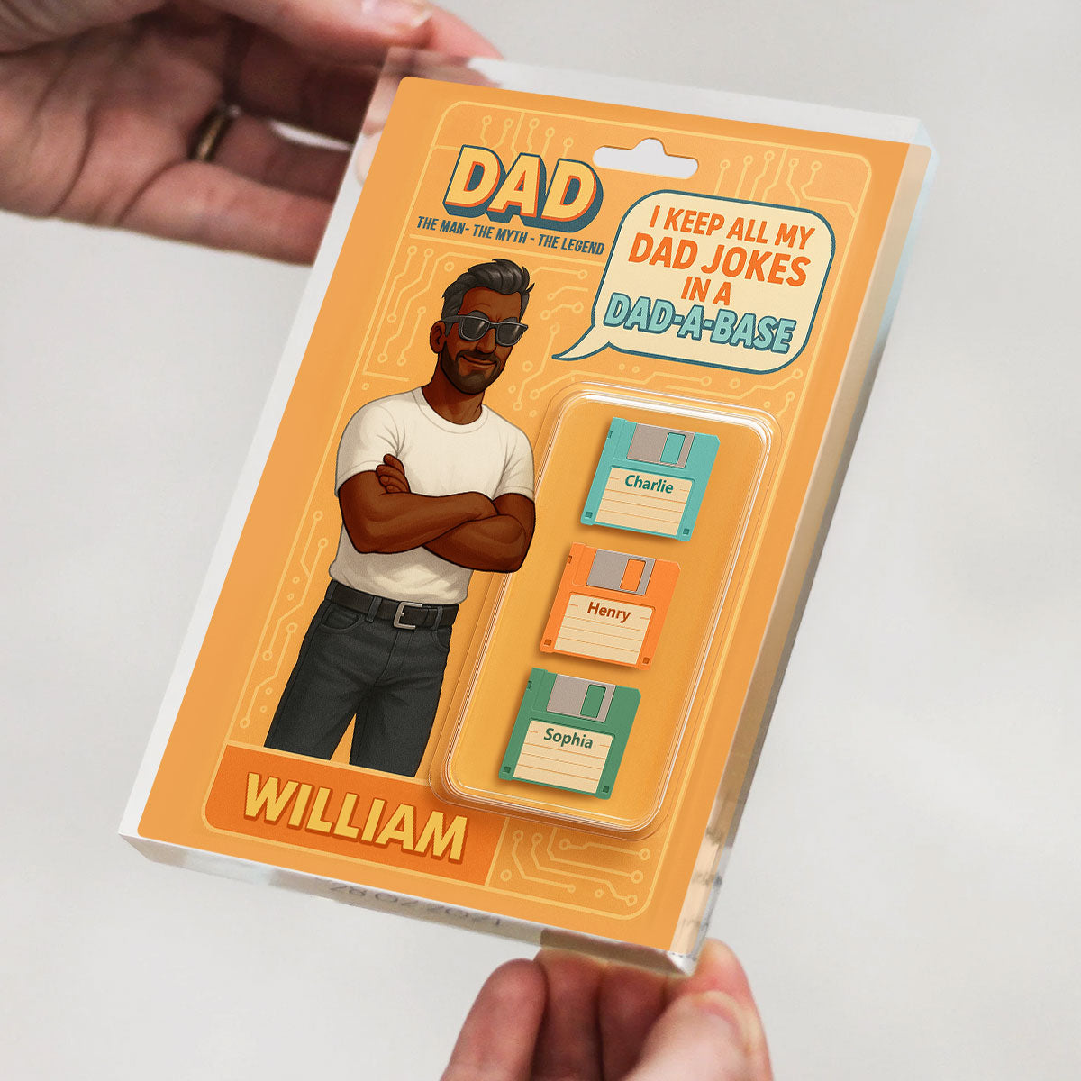 Funny Retro Cartoon Dad Jokes Custom Action Figure Personalized Acrylic Block Plaque, Gift for Dad