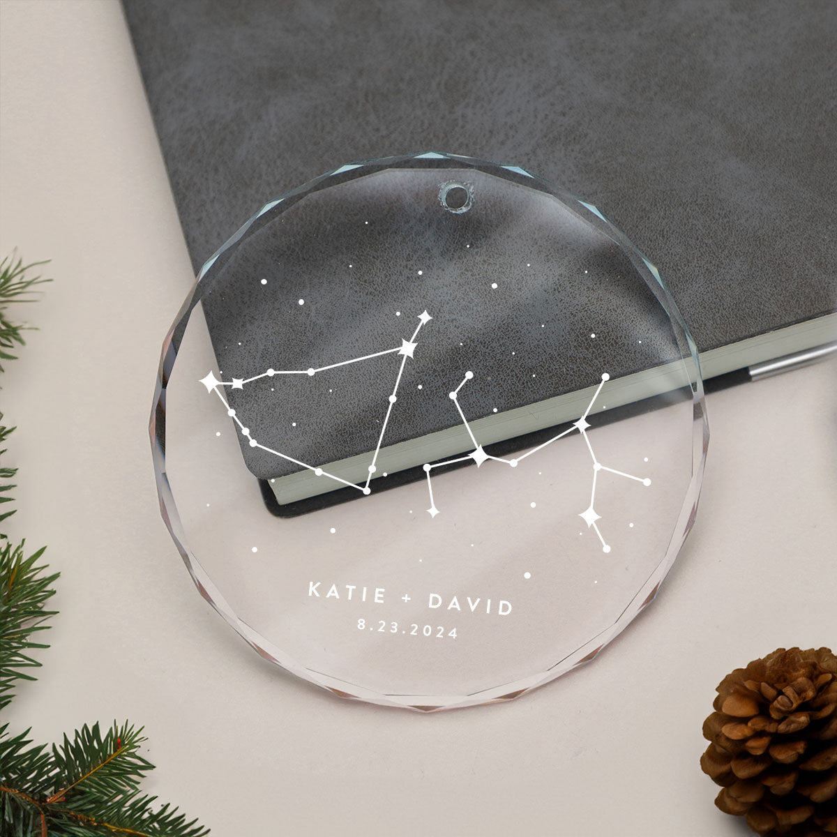 Zodiac Sign Stars Couple Personalized Glass Ornament, Christmas Gift