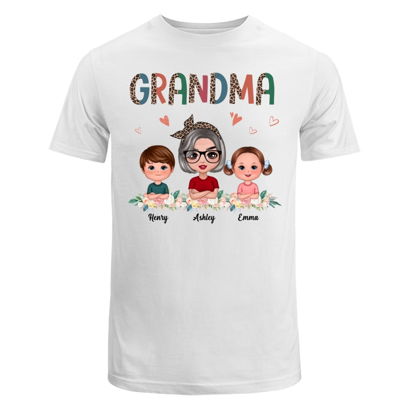 Colorful Half Leopard Doll Grandma Grandkids Floral Personalized Shirt