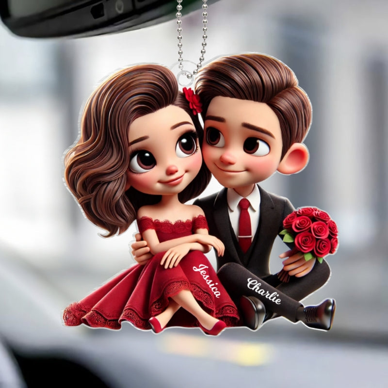 Romantic Elegant  Couple Personalized Acrylic Car Hanger, Anniversary Gift for him, Gift for her