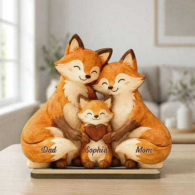 Cozy Fox Family - Personalized 2-Layered Wooden Plaque - Mother's Day Gift For Mom, Woodland Animal Decor