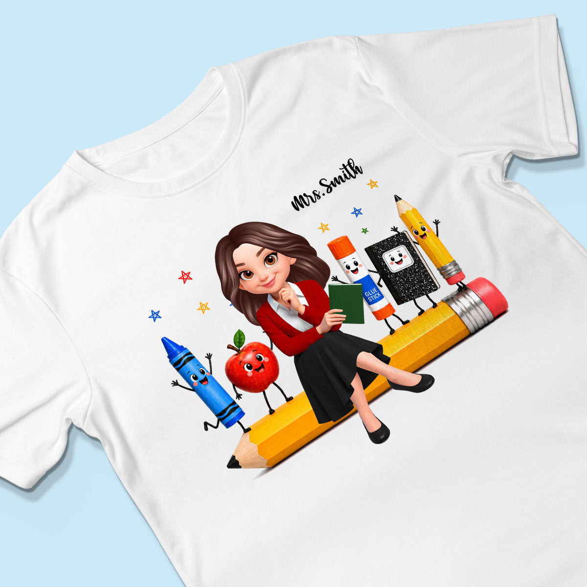 Funny Teacher Life Happy School Supplies Friends - Personalized Shirt - Back To School Gift For Teacher