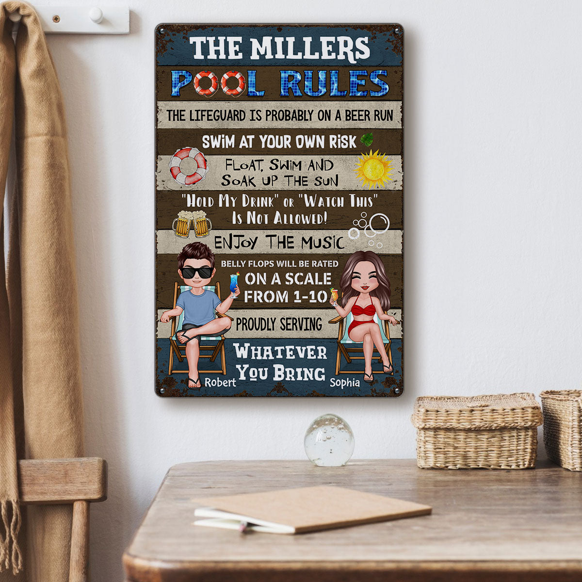 Pool Rules Summer Couple Personalized Metal Sign