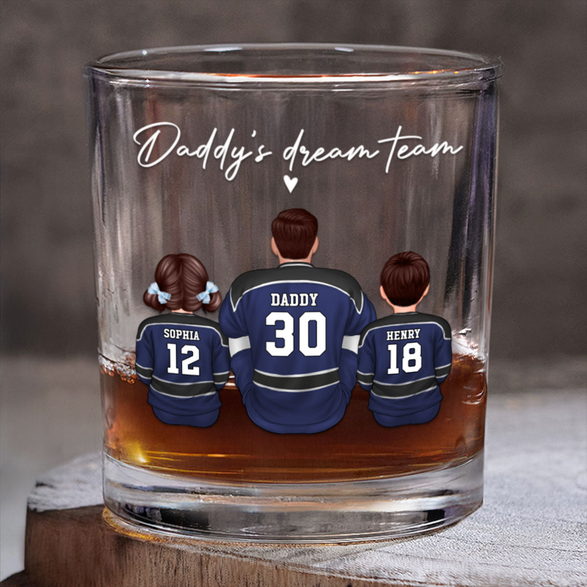 Hockey Daddy's Dream Team Personalized Wine Glass, Father's Day Gift for Hockey Dads