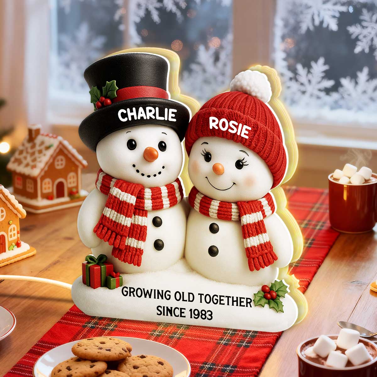 Christmas Snowman Couple Growing Old Together - Personalized Light Box - Gift For Couple