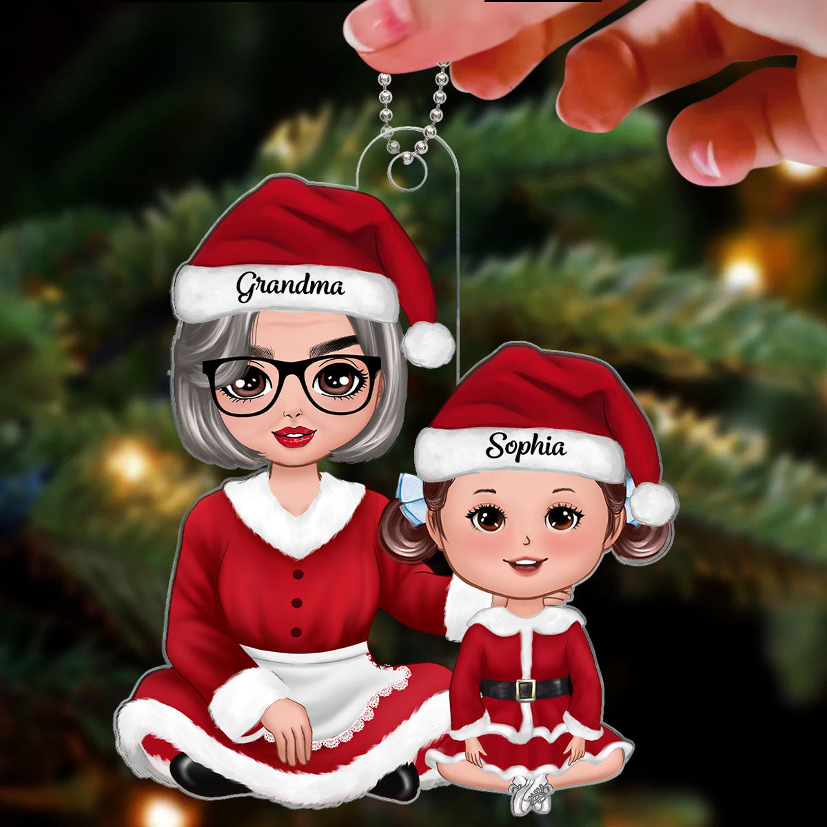 Christmas Doll Grandma Claus Gift For Granddaughter Grandson Personalized Acrylic Ornament