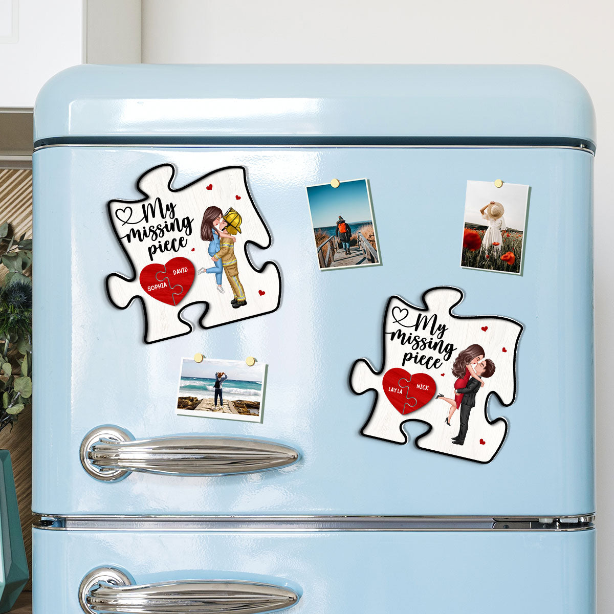 My Missing Piece Couple Hugging Kissing Puzzle Shaped Personalized Acrylic Fridge Magnet