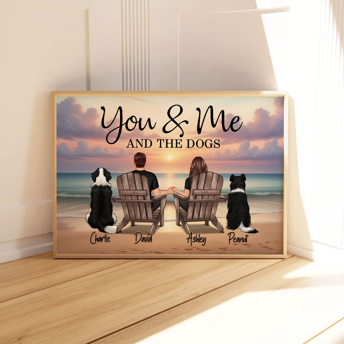 You Me And The Dogs Cats Beach Landscape - Personalized Poster - Gift for Him, Gift for Her