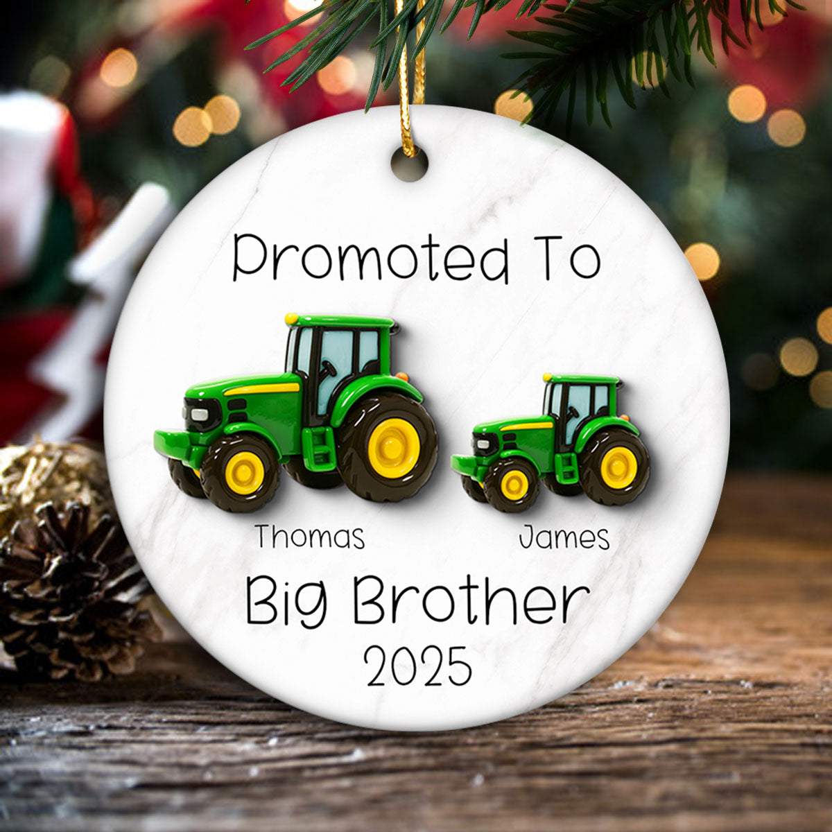 Promoted To Big Brother Big Sister Tractors - Personalized Ceramic Ornament - Proud New Big Siblings Gift