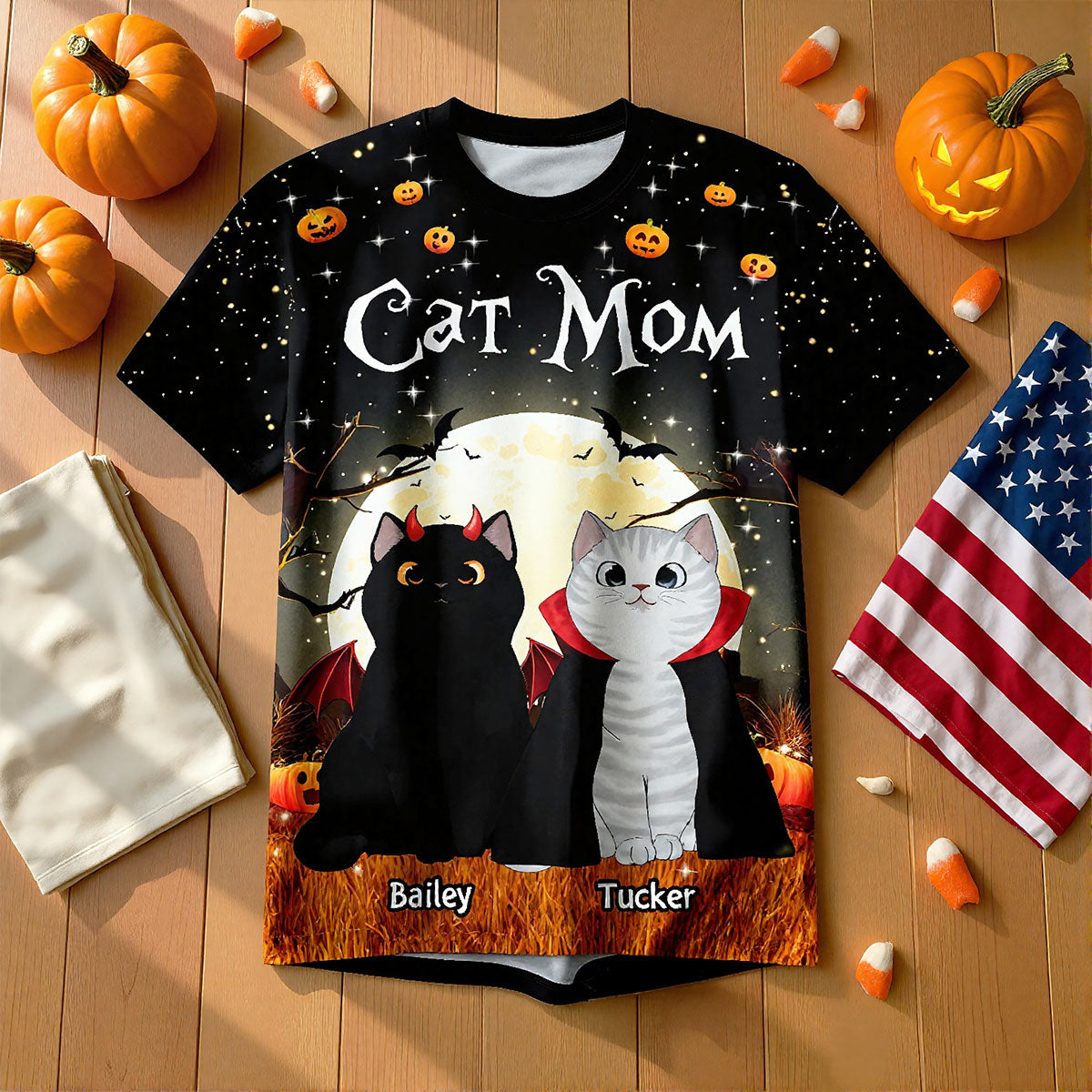 Spooky Cats In Halloween Moon Light Personalized Shirt, Halloween Costume For Cat Lover