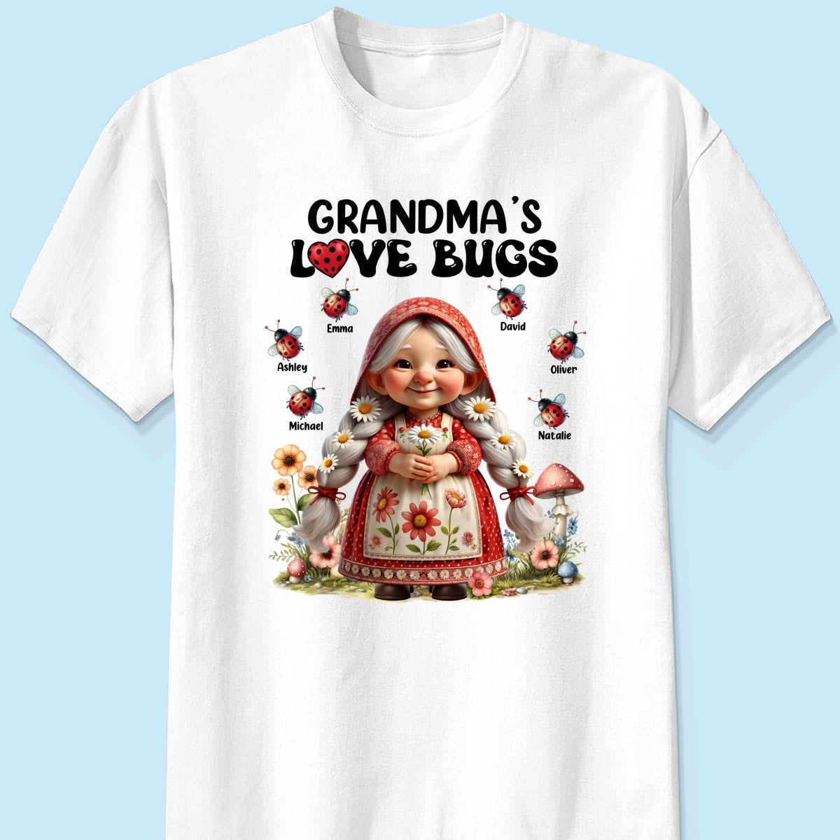 Gnome Grandma Love Bugs Personalized Shirt, Gift For Grandma
