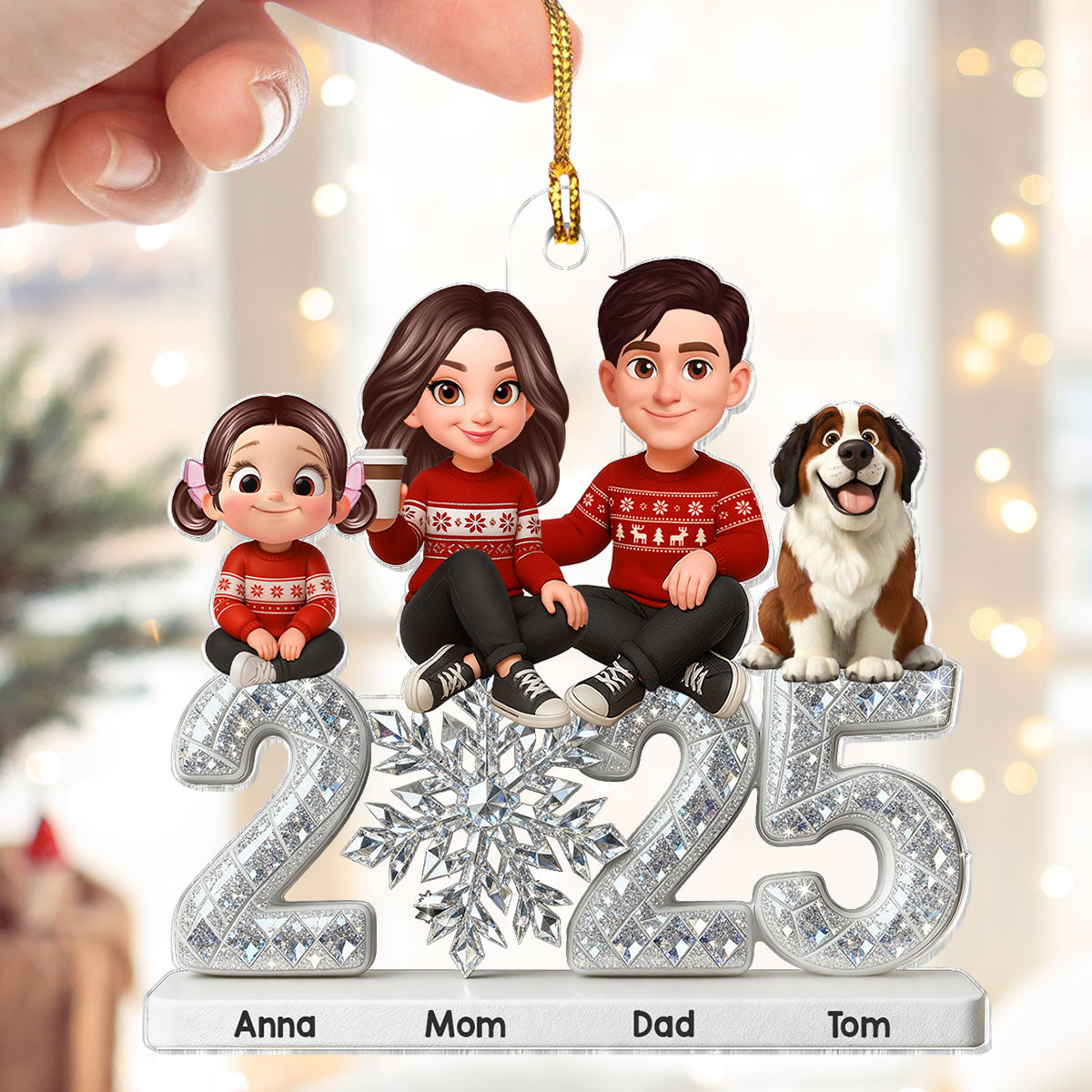 3D Effect Shining Effect Family Together Christmas - Personalized Acrylic Ornament