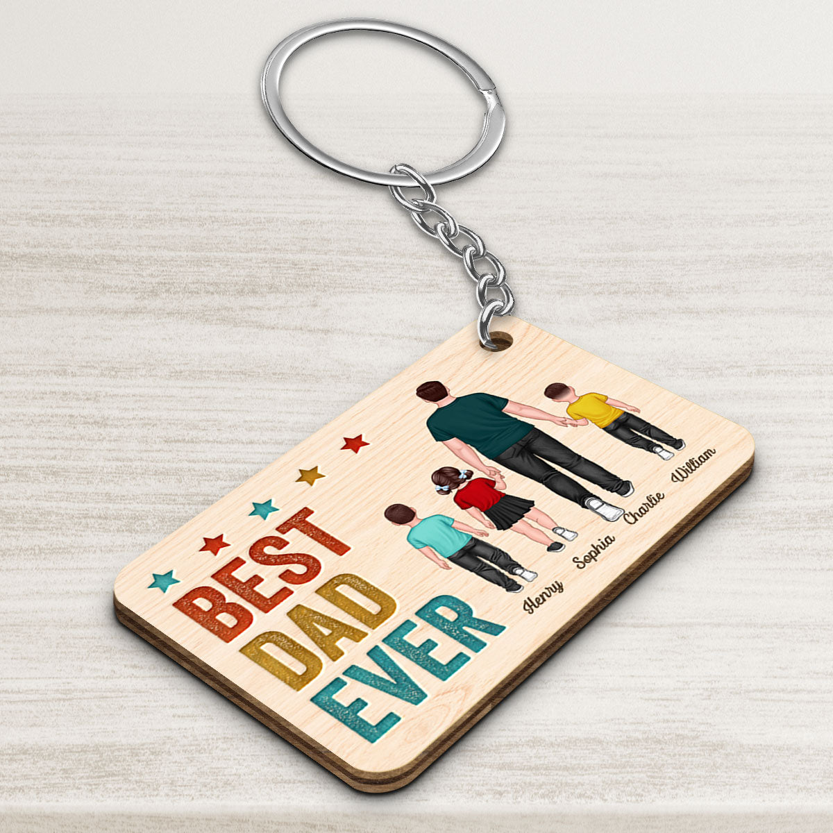 Best Dad Grandpa Ever Walking Man & Kids Personalized Wooden Keychain