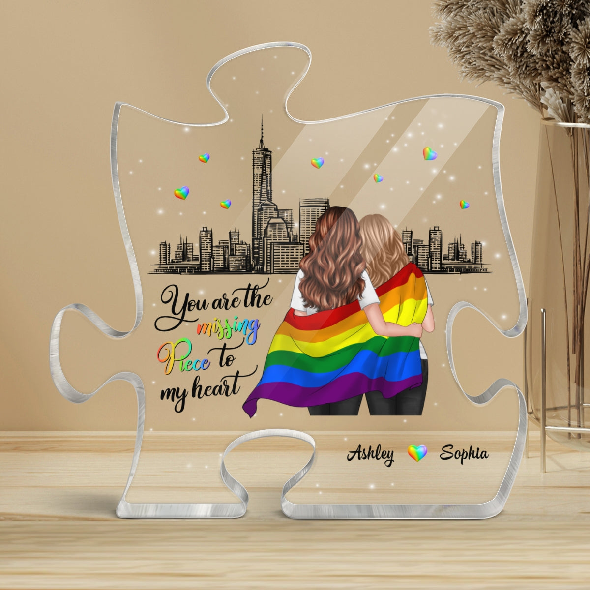 Pride Month LGBT Couple You Are My Missing Piece Personalized Puzzle Acrylic Block Plaque