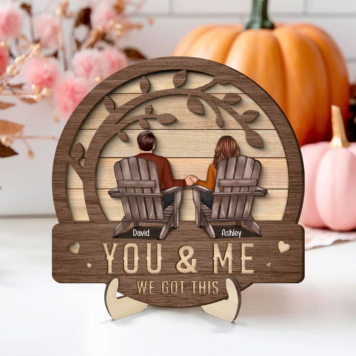 Couple We Got This Sitting Back View Under Tree Personalized 2-Layer Wooden Plaque