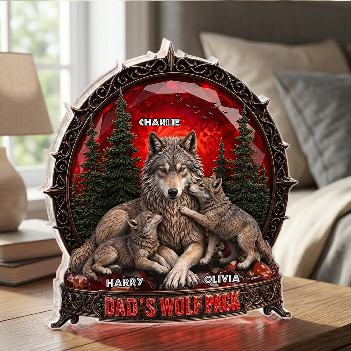 Papa's Wolf Pack - Personalized Acrylic Block Plaque - Father's Day Gift for Dad, Husband