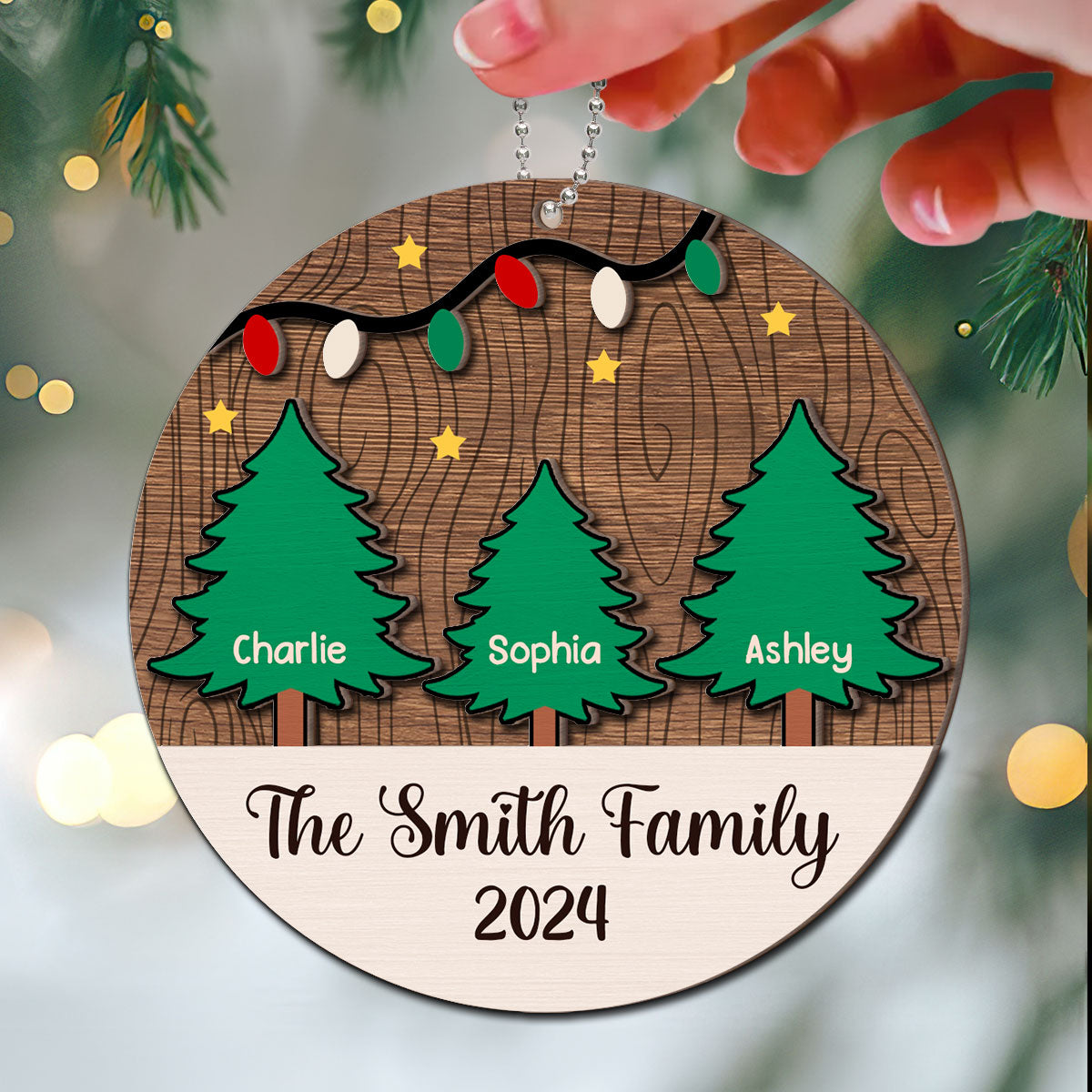 Christmas Tree Family Member Names Personalized 2-Layer Wooden Ornament