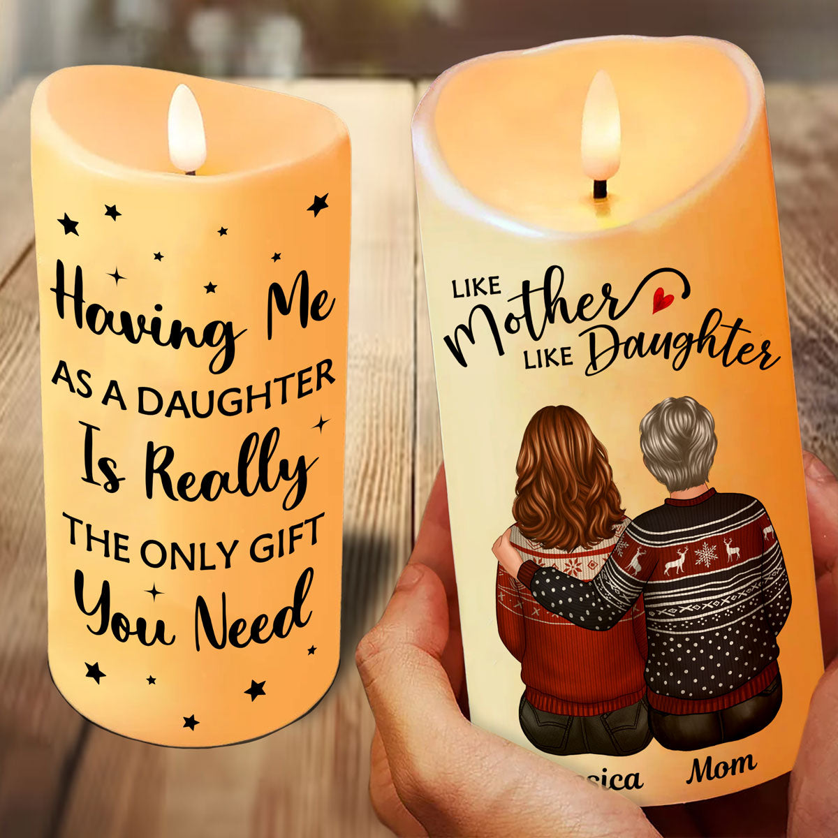 Having Me As Your Daughter Son Personalized LED Candle, Christmas Gift For Mom