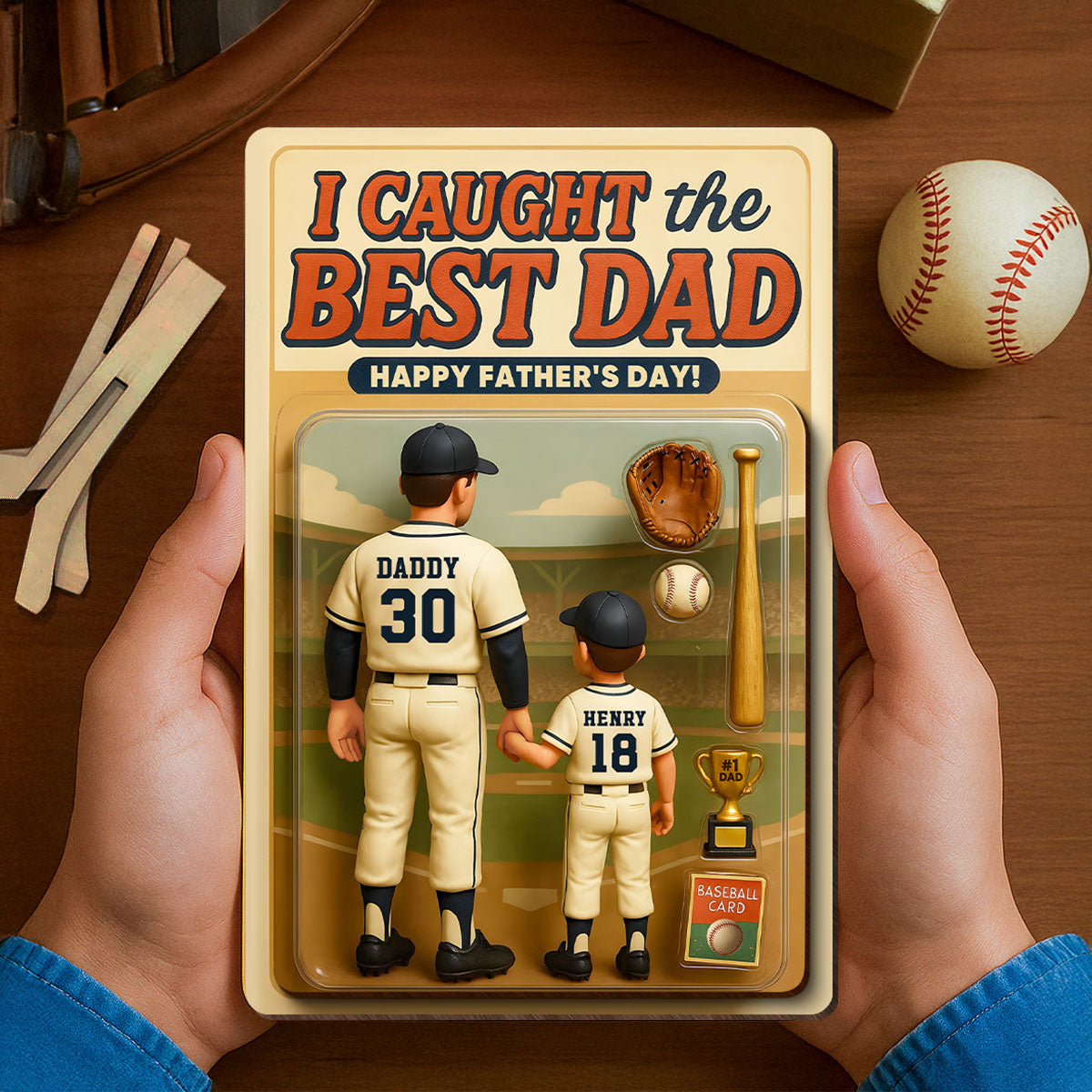 We Caught the Best Dad Baseball Custom Figure Personalized 2-Layered Wooden Plaque, Father's Day Gift for Dads