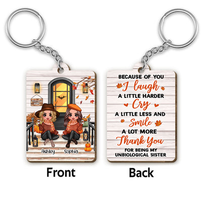 Fall Season Best Friends Sisters Front Porch Personalized Wooden Keychain