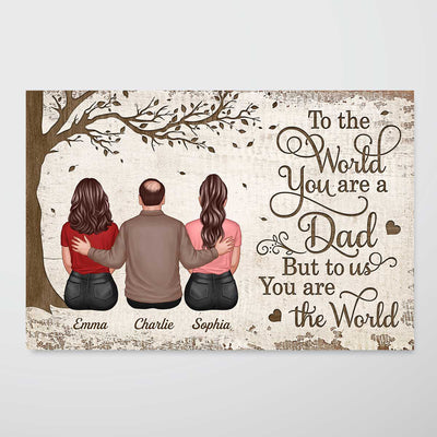 Back View Dad And Son Daughters Sitting Under Tree Personalized Horizontal Poster