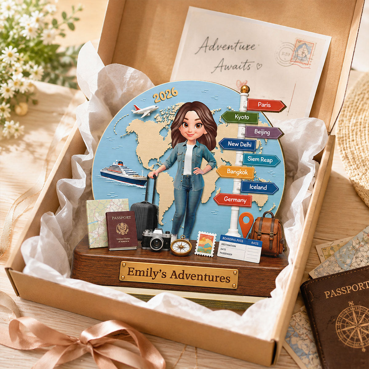 Traveling Destination Travel Adventure 2D Flat - Personalized Wooden Plaque